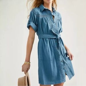 Anthropologie Boater Blue Shirt Dress, Summer Spring Size MED.